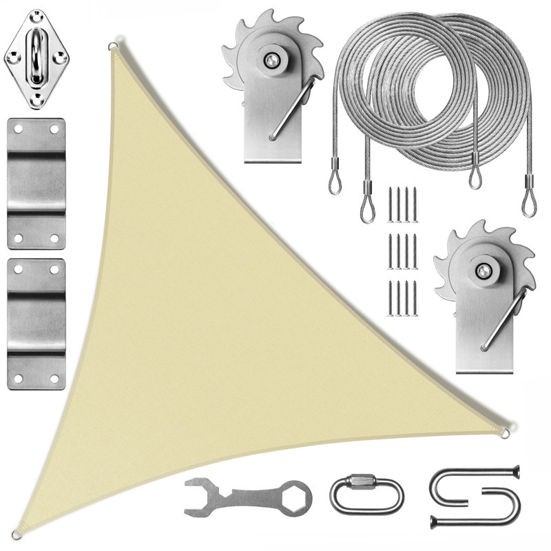 Colourtree Triangle Sun Shade Sail With Winch Installation Kit and